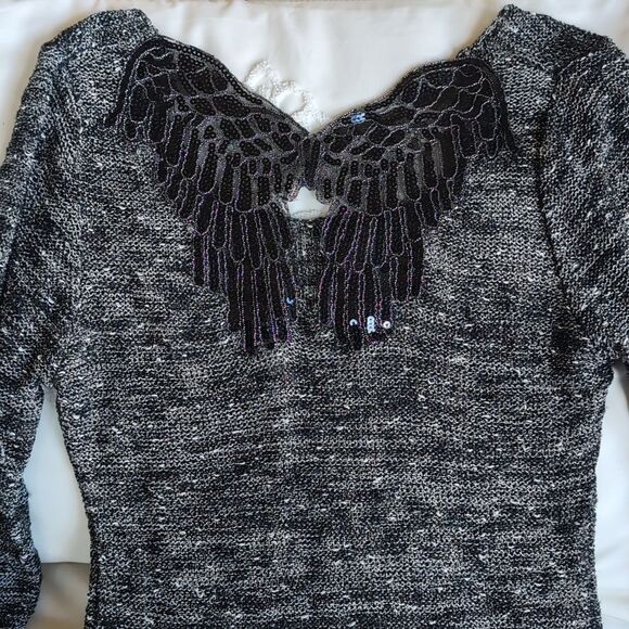 Be Somebody's Angel-Papillon Woven Sweater Sequin Angel Wings On Your Back SizeM - Picture 4 of 16